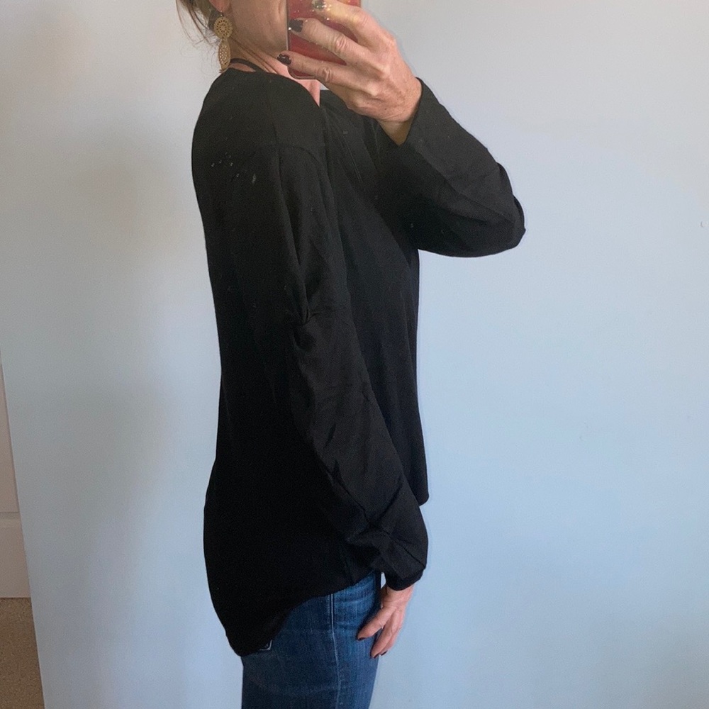 Black, Gathered Sleeve Tunic Top - Picture 6 of 13